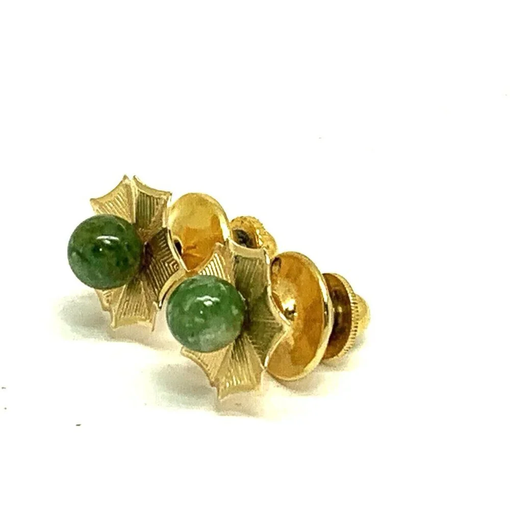 Earrings Pendant Set 14k Yellow Gold Green Gemstone 6mm Women's Estate Jewelry